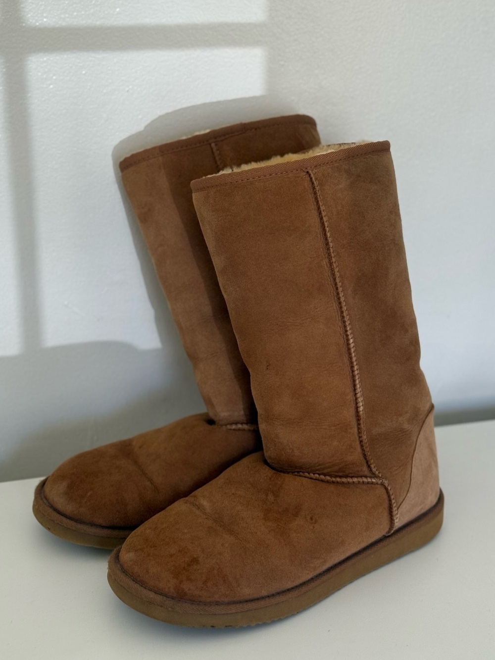 Genuine Sheepskin Tall Winter Boots Chestnut Brown Fur Lined Women’s Size 11